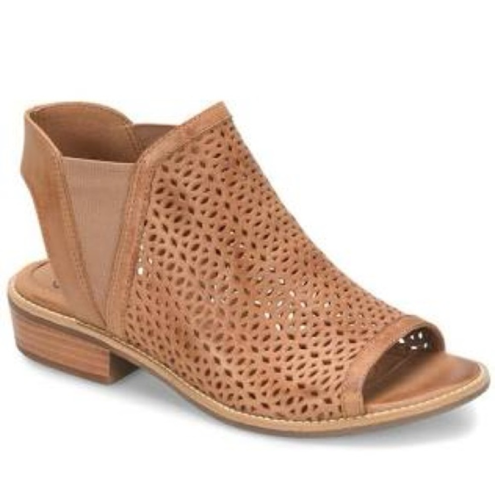 Sofft Nalda Brown Tanβ Leather Laser Cut Slingback Sandals Heels Open Toe